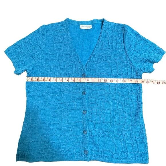 Vintage Carmina Turquoise Short Sleeve V neck Cardigan Sweater Size Small - Picture 6 of 7